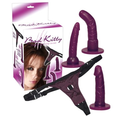 Bad Kitty - Strap-on Z 3 Różnymi Dildo Fioletowe